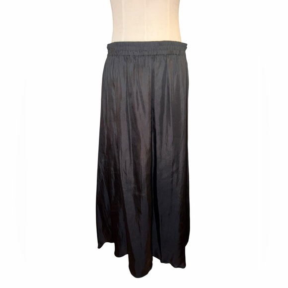 Vintage Lemer Silk Black Midi Skirt Elastic Waist Minimalist Slip Size M - Picture 6 of 8